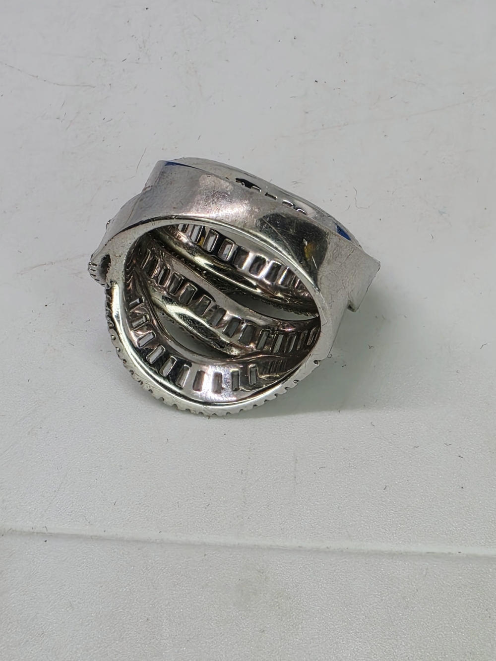 Diamonique Baguette & Round Wide Crossover Band Ring Sterling Silver Size 9 Box - Picture 8 of 11